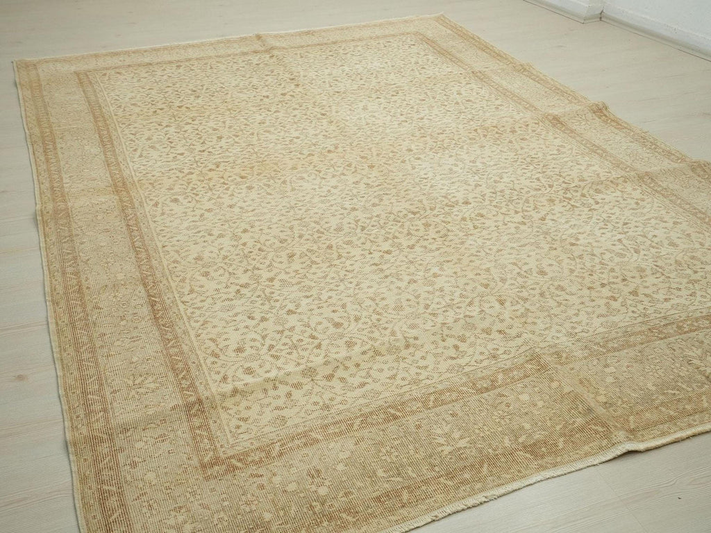 Handmade Wool Oushak Rug: 7'x10' Feet Vintage Turkish Carpet Rugs