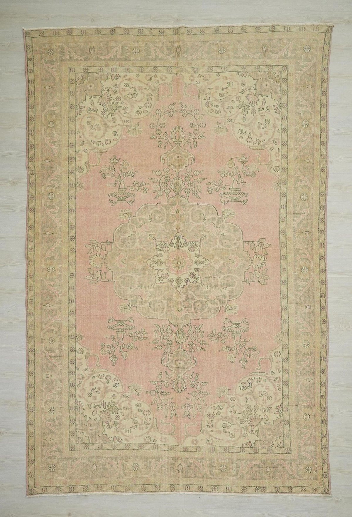 Salmon Pink Oushak Rug: 7x10 Turkish Wool Carpet, Mid-Century Modern Rugs