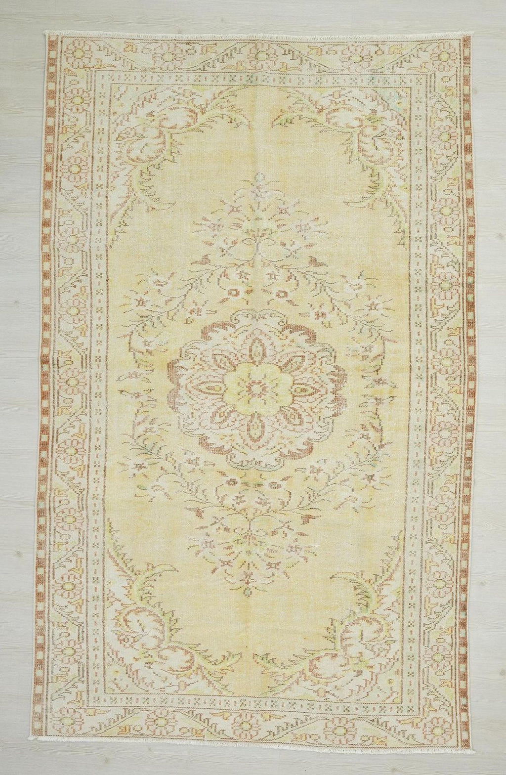 Yellow Mid-Century Modern Oushak Rug: 5.8"x9.2" Feet, Vintage Turkish Wool Rugs.