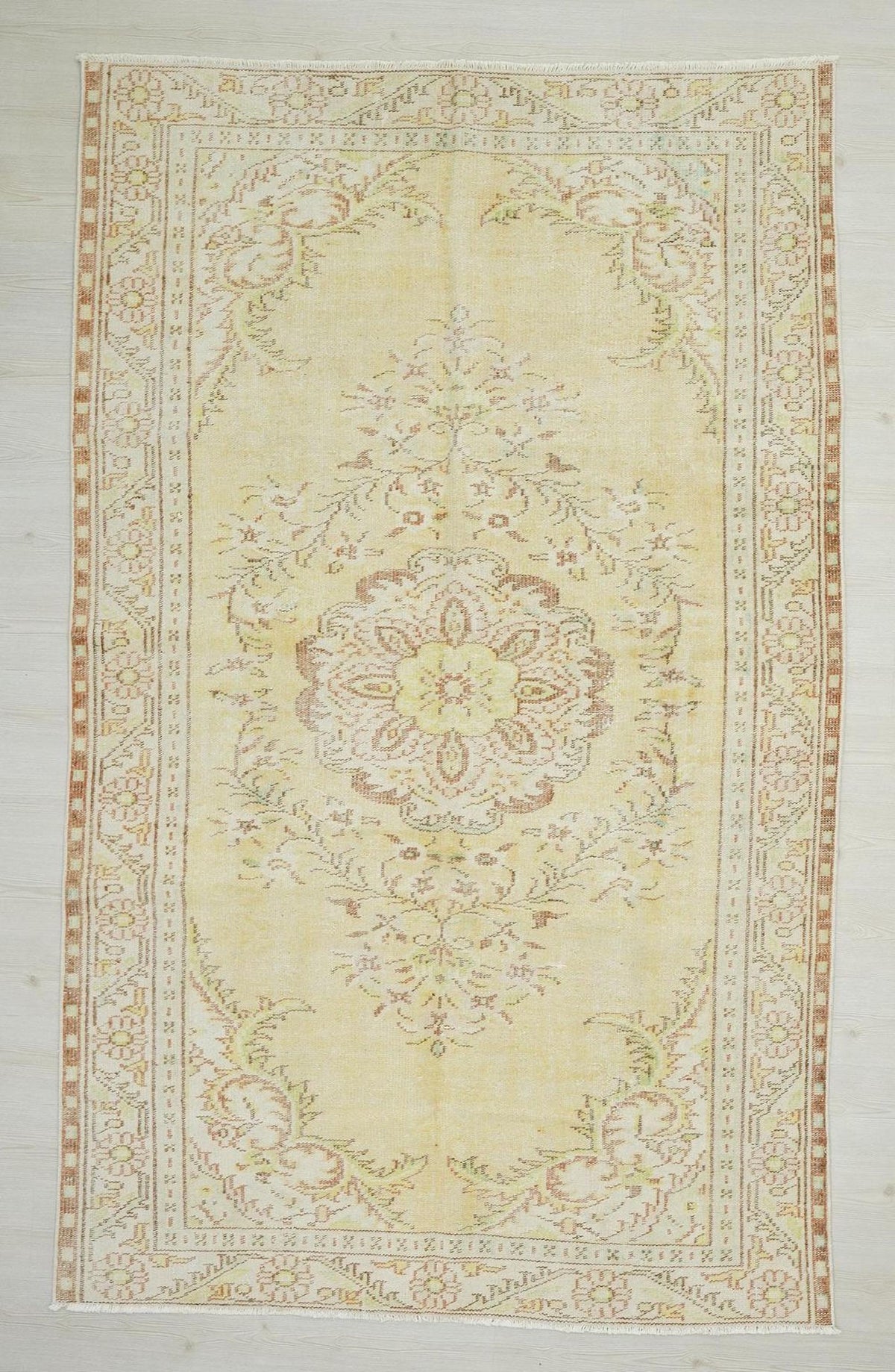 Yellow Mid-Century Modern Oushak Rug: 5.8"x9.2" Feet, Vintage Turkish Wool Rugs.