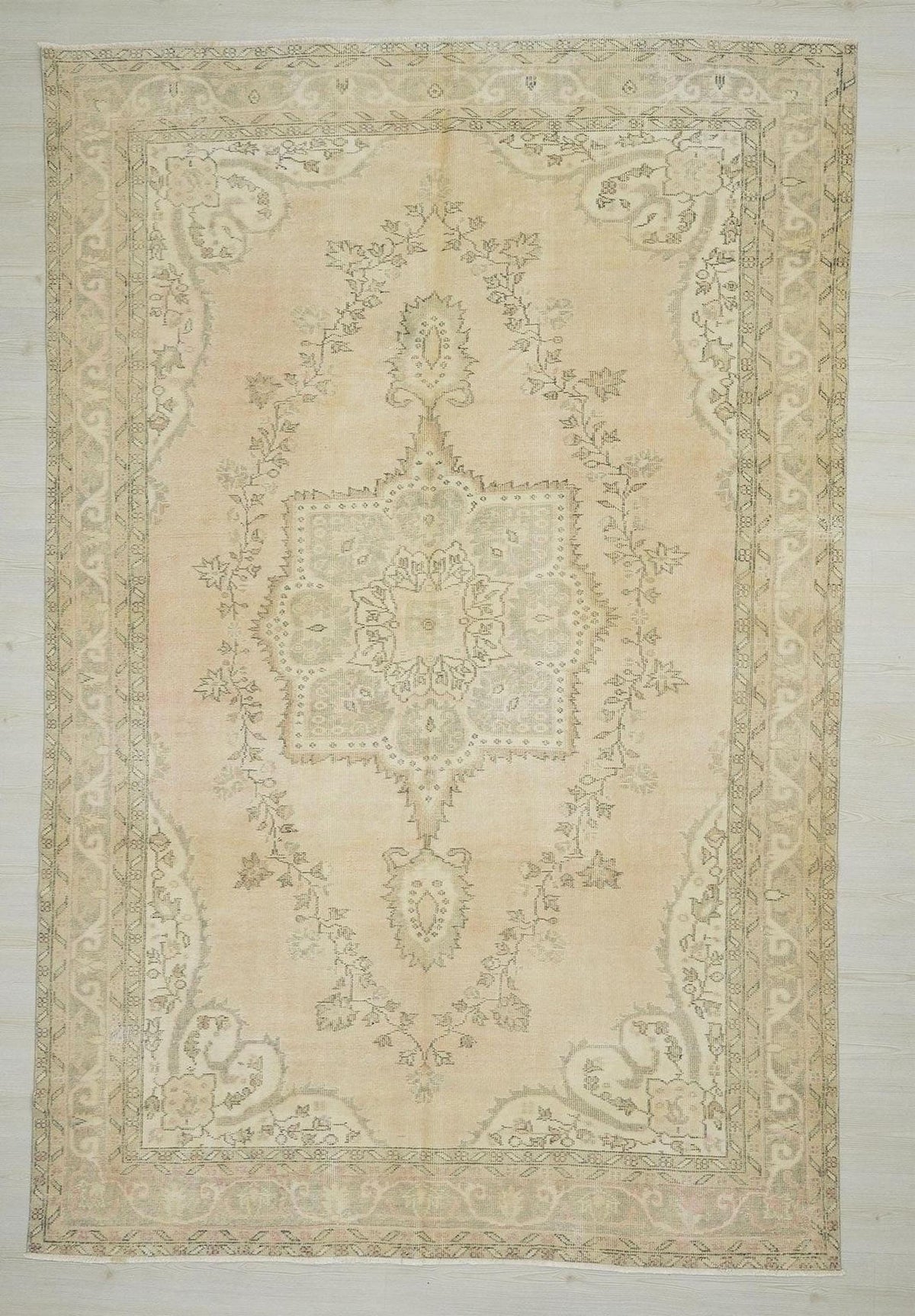 Large Oushak Rug: 6.7x10.5 Feet, Vintage Turkish Wool Carpet Rugs.