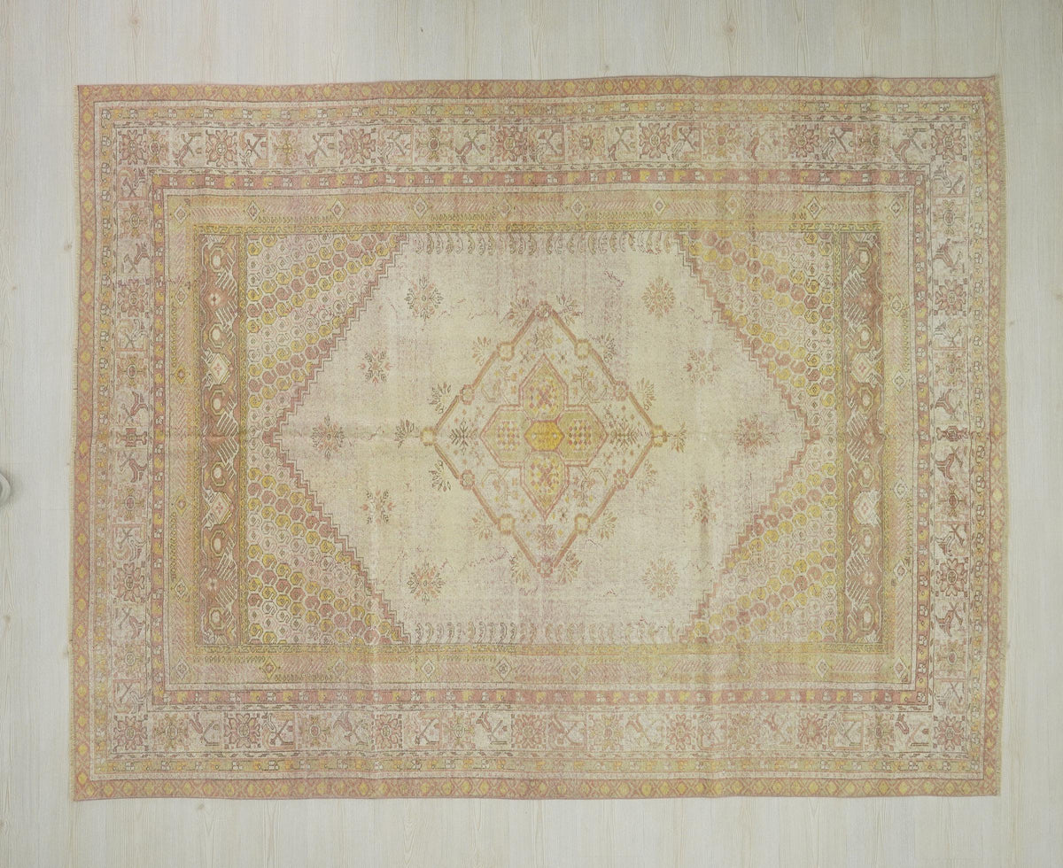 Vintage Turkish Oushak Rug 7x9: Pastel Wool, Mid-Century Modern Decor Rugs