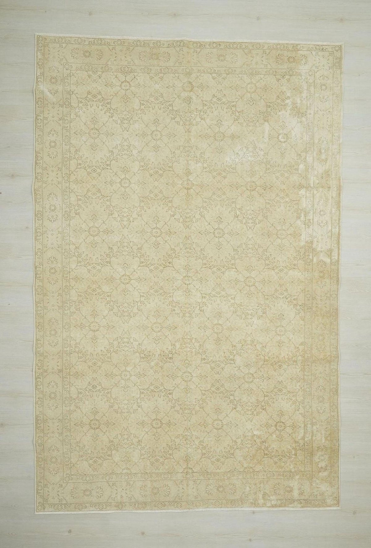 Handmade Oushak Rug: Tan & Brown Wool Vintage Carpet Rugs, 7.2"x11" Feet.