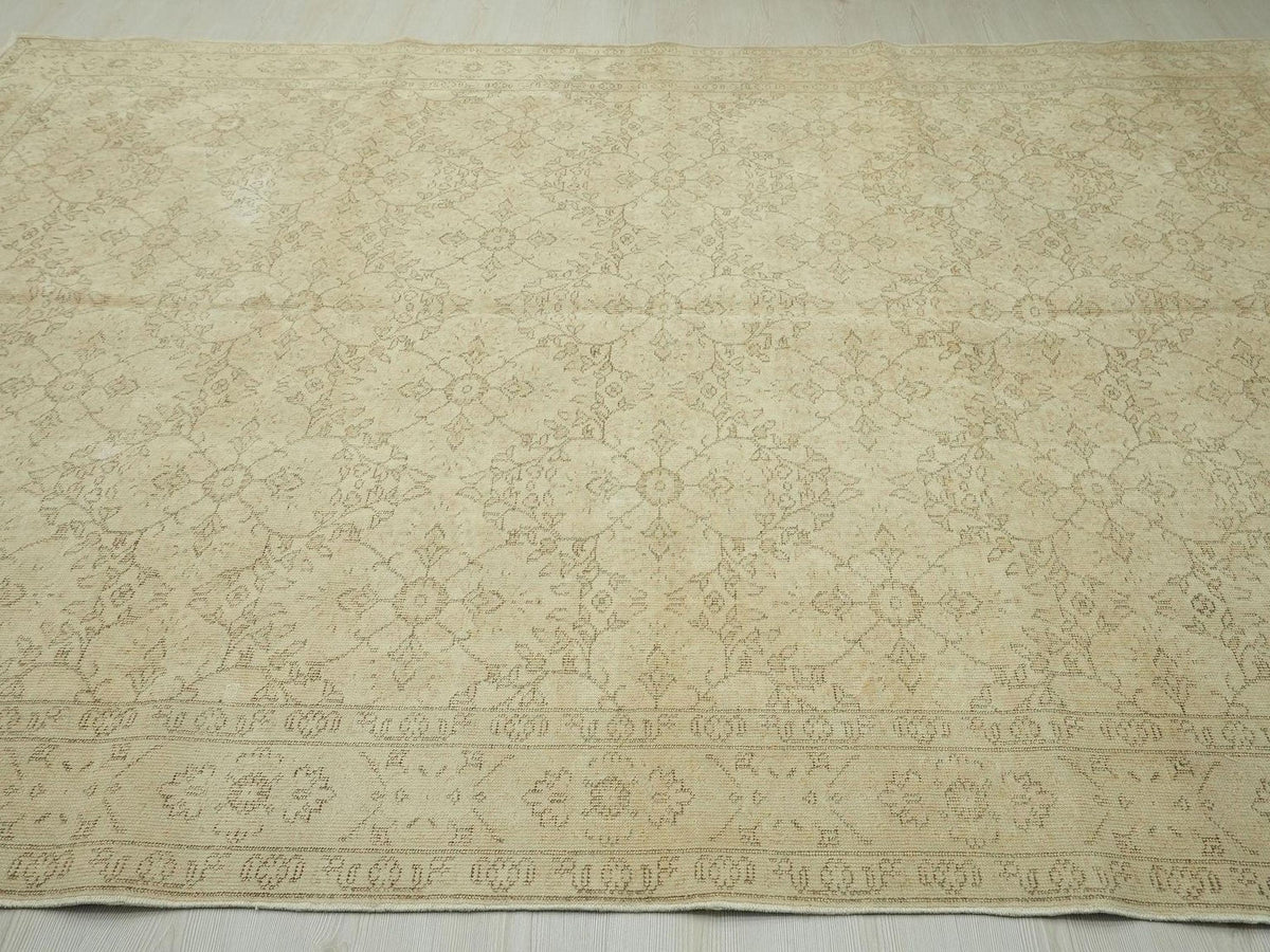 Handmade Oushak Rug: Tan & Brown Wool Vintage Carpet Rugs, 7.2"x11" Feet.
