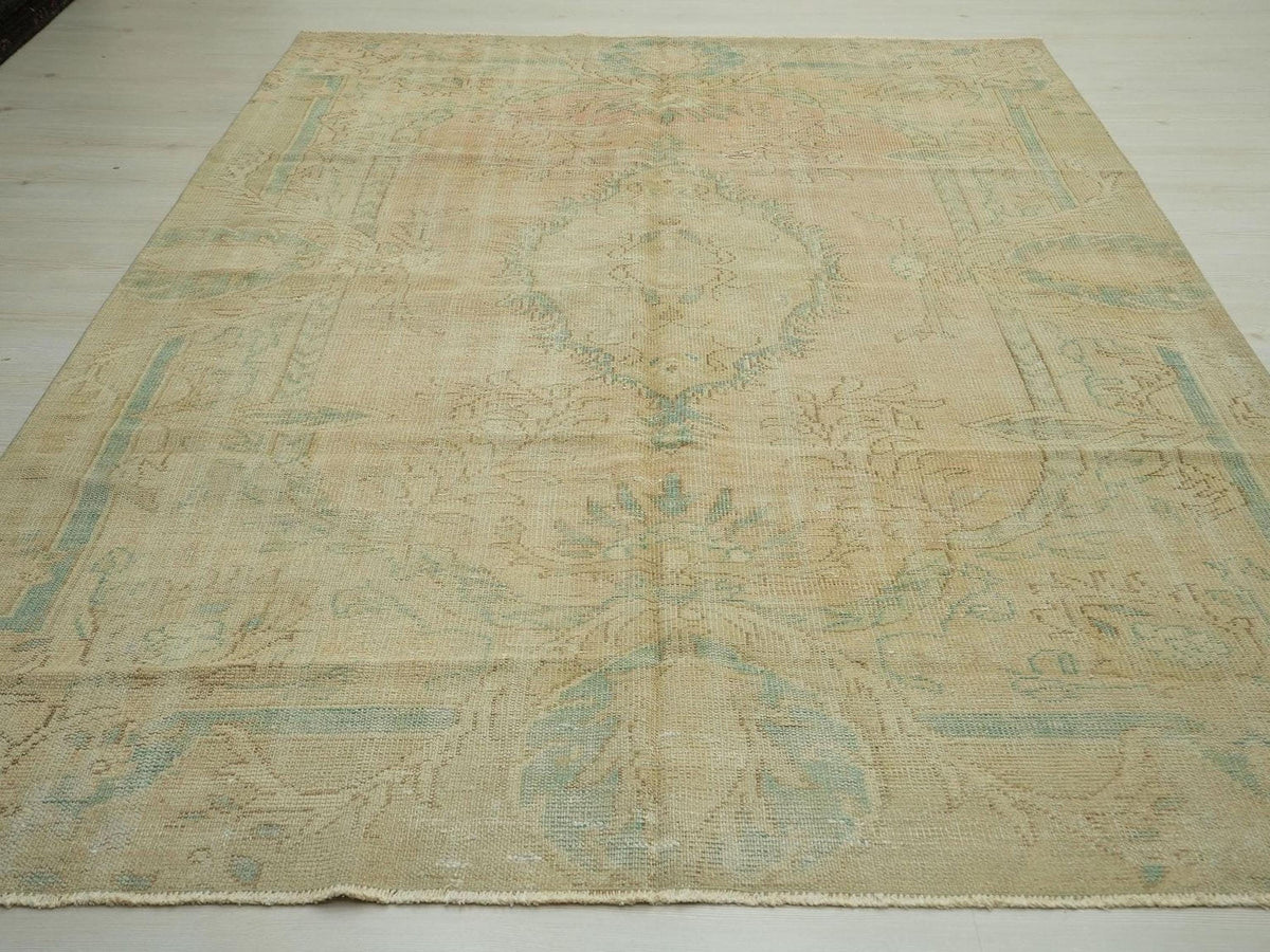 one of a kind turkish oushak Rug: Handmade Wool on cotton Carpet Rugs, 6.5x9 ft.