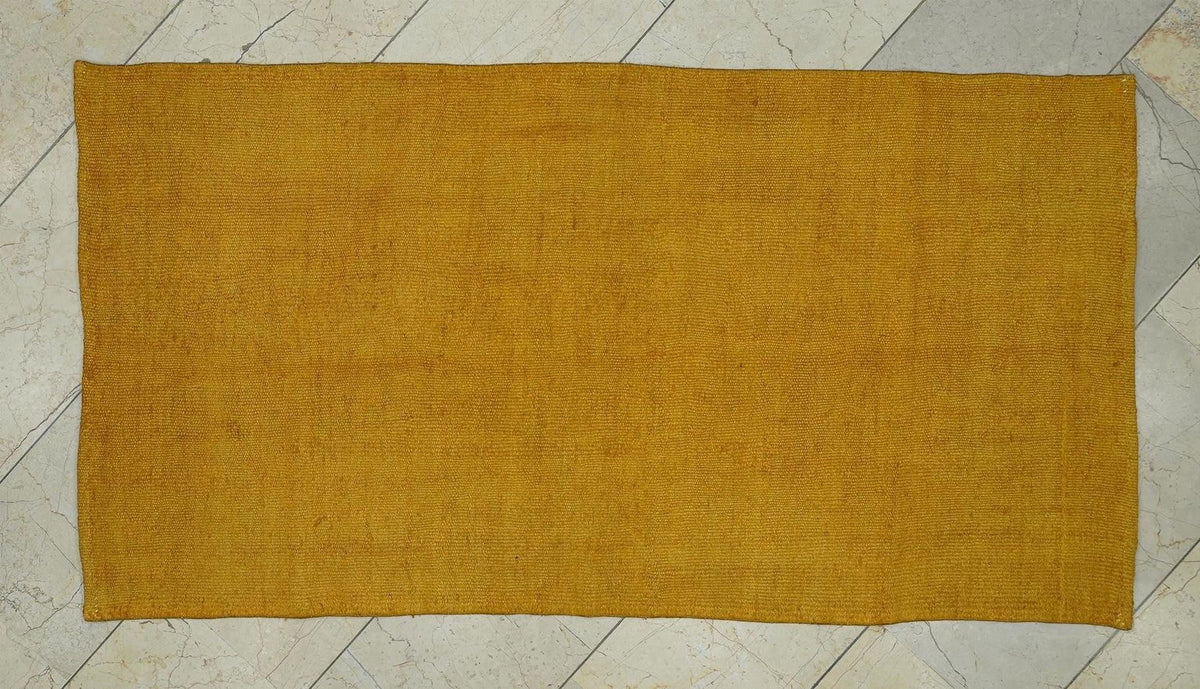 Saffron Hemp Kilim Rug: 3x5.7 Mid-Century Modern Flat Woven Rugs