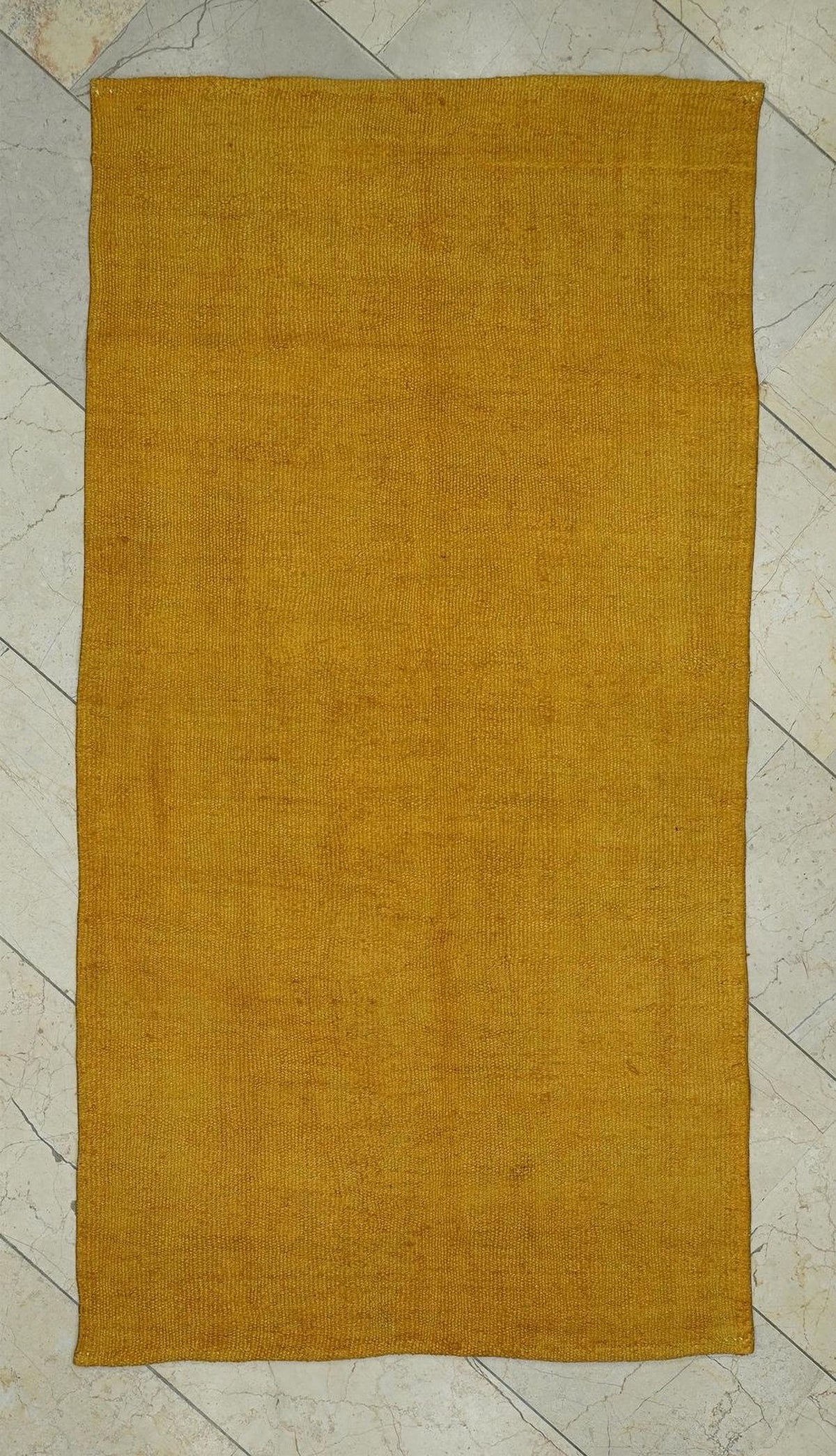 Saffron Hemp Kilim Rug: 3x5.7 Mid-Century Modern Flat Woven Rugs