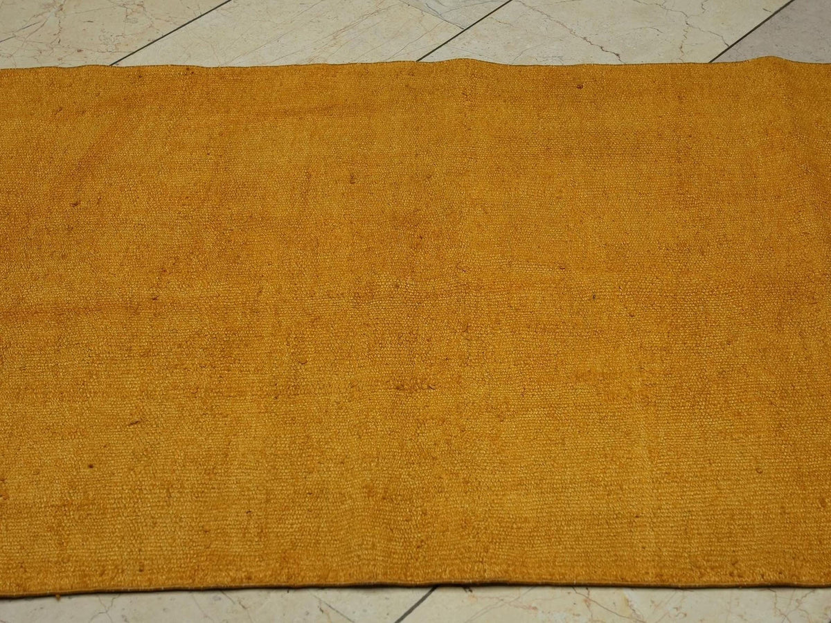 Saffron Hemp Kilim Rug: 3x5.7 Mid-Century Modern Flat Woven Rugs