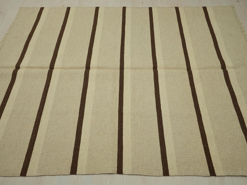 Handmade Brown Stripe Kilim Rug: Flat Weave Wool Rugs (5.1x6.7 ft)