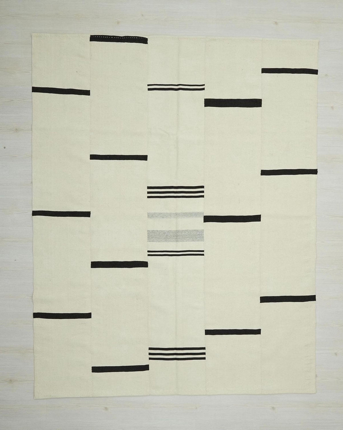 Neutral Color Kilim Rug: Dark Brown & Cream Wool, 7x8 Scandinavian Stlye Vintage Decor Rugs