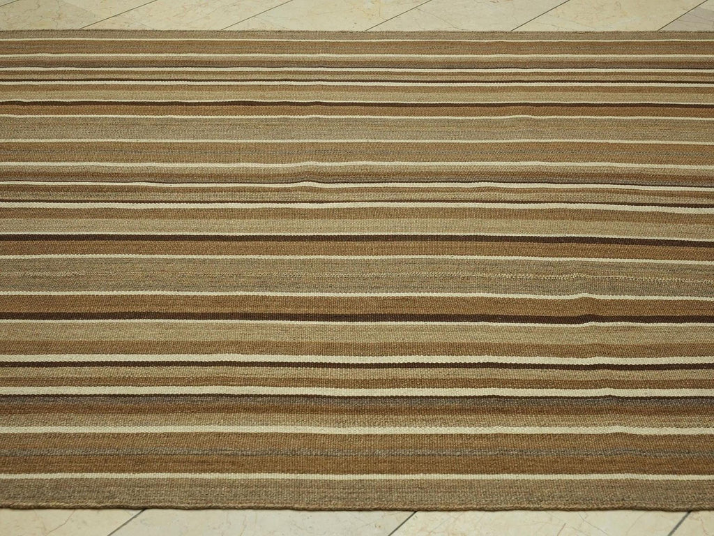 Primitive Neutral Striped Turkish Kilim Rug:5.8x11 Feet,Hand Flat Woven Brown Rugs.