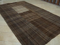 Antique Mazandaran Kilim Rug: 6.5x11.6 ft, Handwoven Wool, Brown Beige Stripe Two Face Rugs.