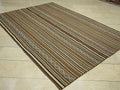 Neutral Striped Flat Weave Wool Turkish Kilim Rug,5.8x8.2 Feet,Mid Century Modern Rugs