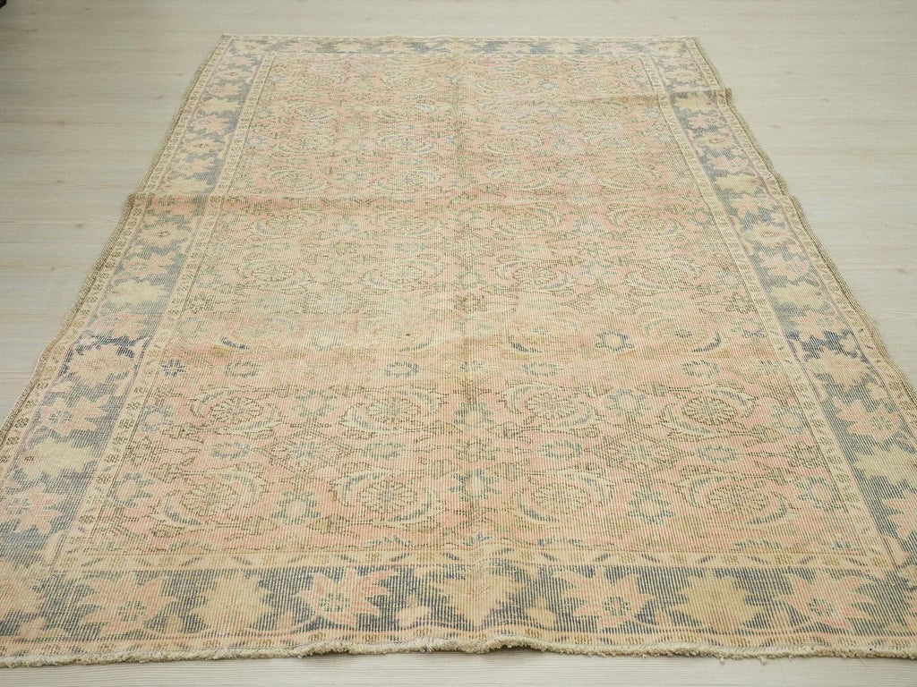 5x8 Handmade Wool Oushak Rug: Mid-Century Modern Turkish Rugs