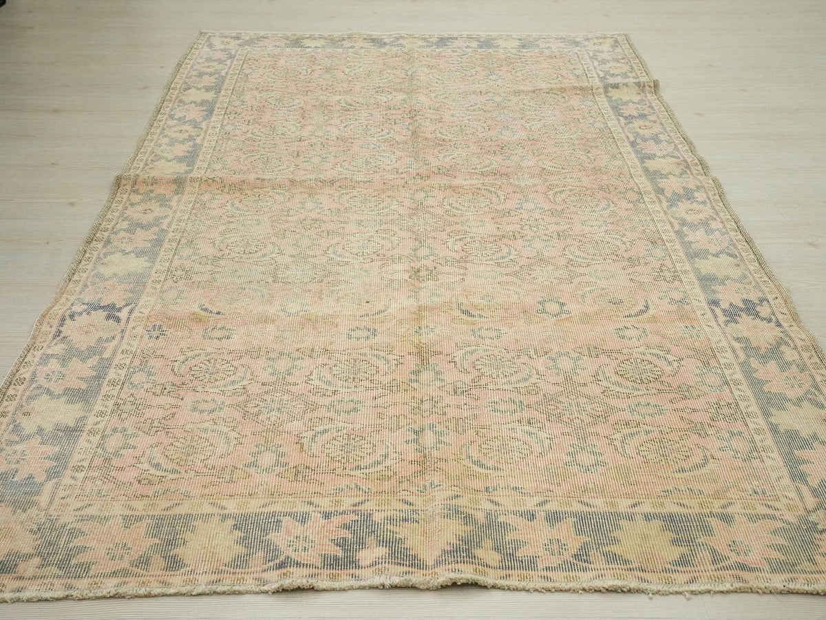 5x8 Handmade Wool Oushak Rug: Mid-Century Modern Turkish Rugs