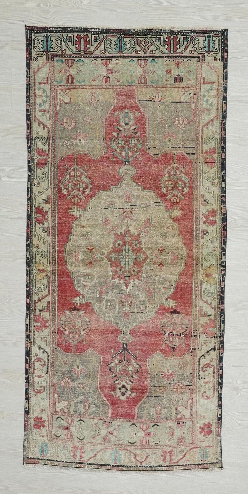 Handmade Oushak Wool Rug: Pastel Ethnic Turkish Area Rugs (3x7)