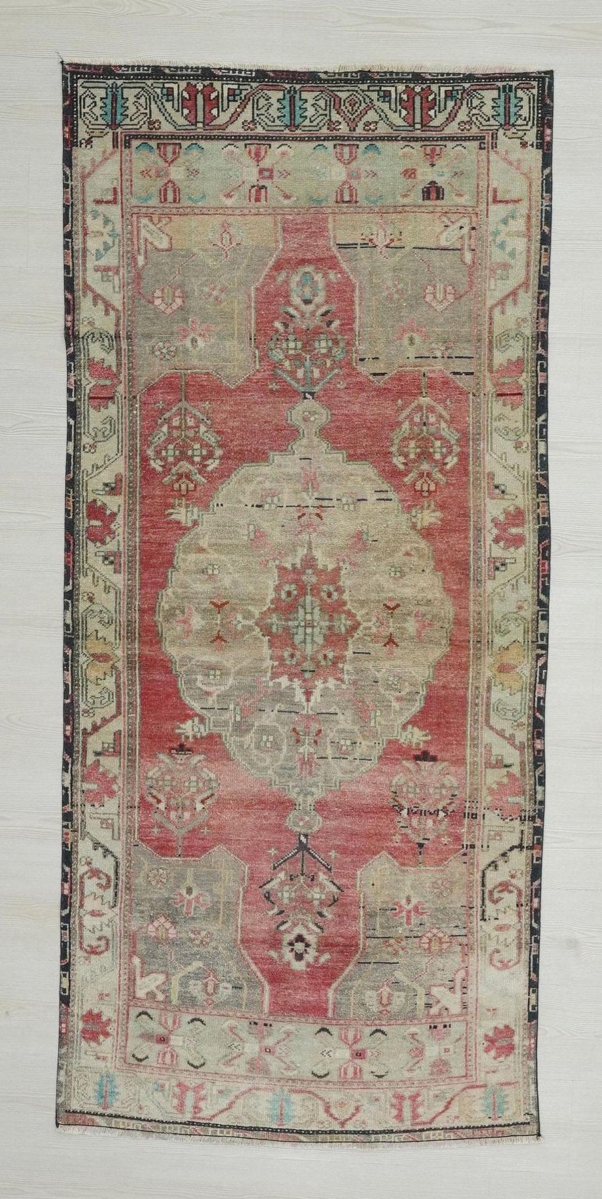 Handmade Oushak Wool Rug: Pastel Ethnic Turkish Area Rugs (3x7)