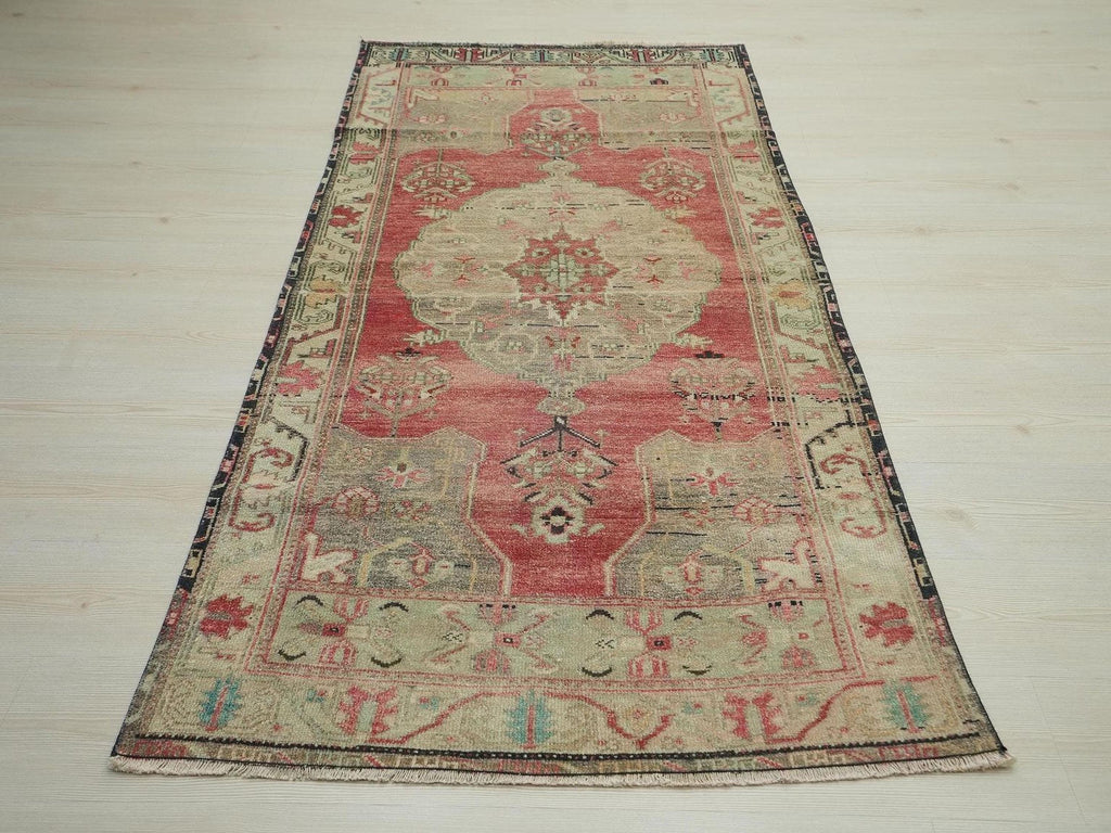 Handmade Oushak Wool Rug: Pastel Ethnic Turkish Area Rugs (3x7)