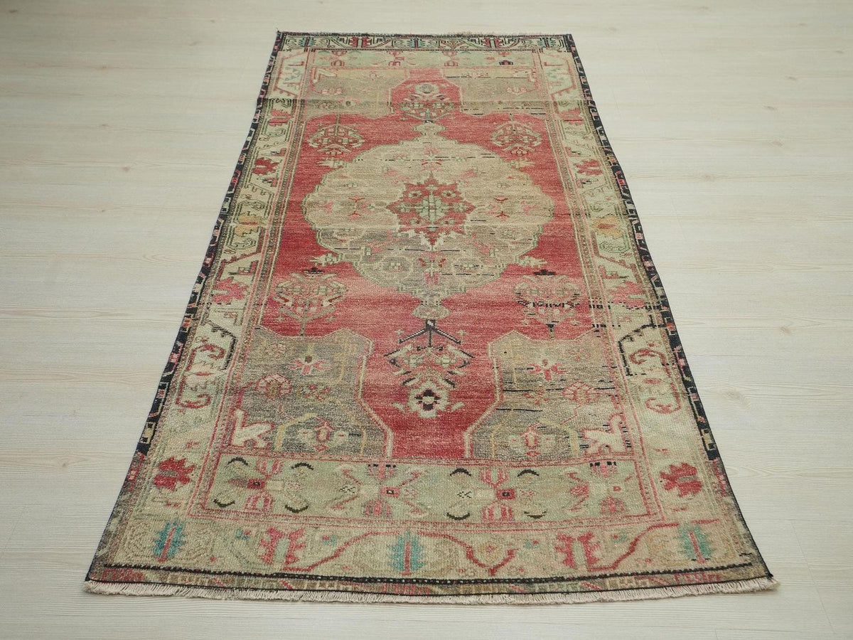 Handmade Oushak Wool Rug: Pastel Ethnic Turkish Area Rugs (3x7)