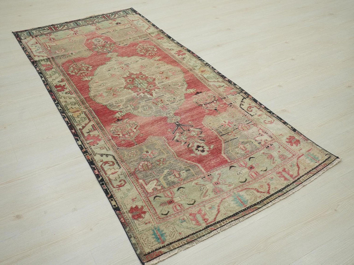 Handmade Oushak Wool Rug: Pastel Ethnic Turkish Area Rugs (3x7)