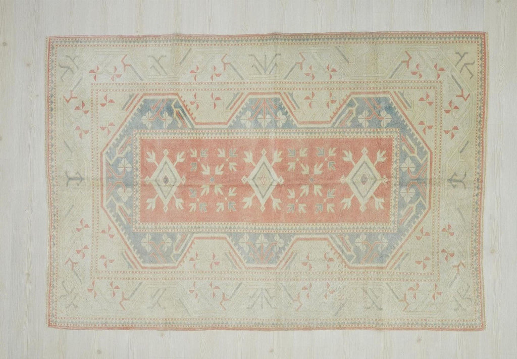 5x8 Handmade Wool Turkish Oushak Rug: Faded Pastel, Mid-Century Modern Rugs
