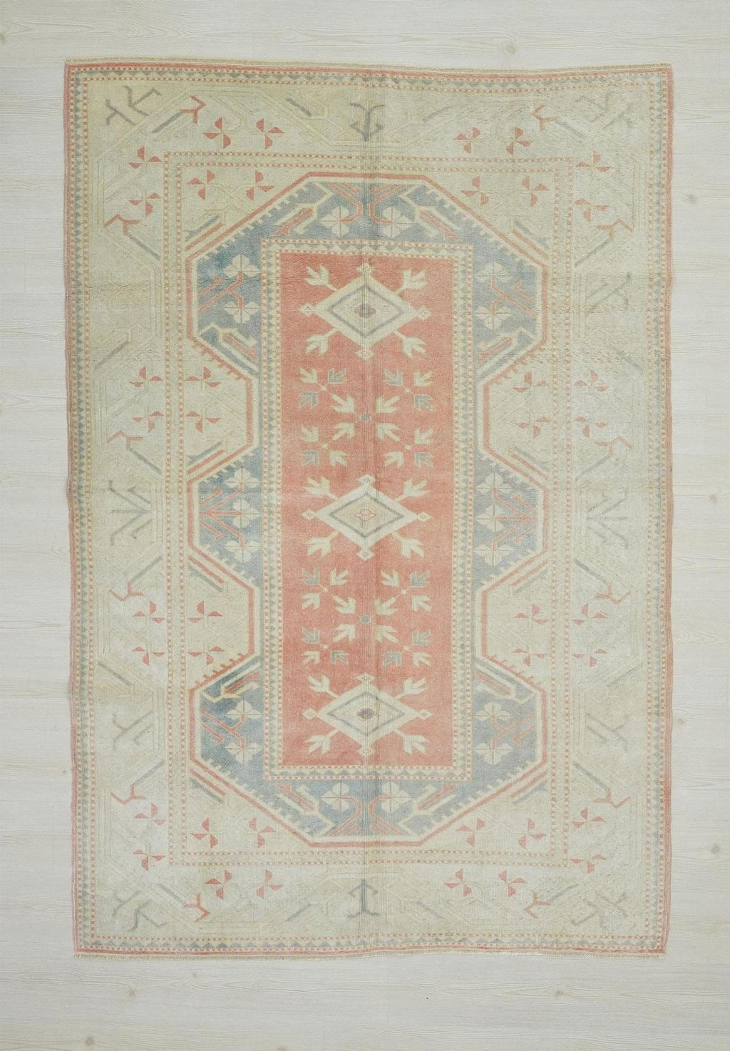 5x8 Handmade Wool Turkish Oushak Rug: Faded Pastel, Mid-Century Modern Rugs