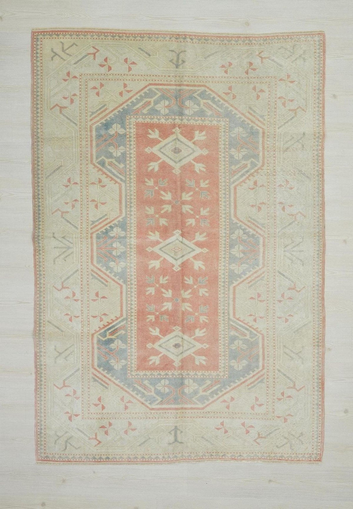 5x8 Handmade Wool Turkish Oushak Rug: Faded Pastel, Mid-Century Modern Rugs