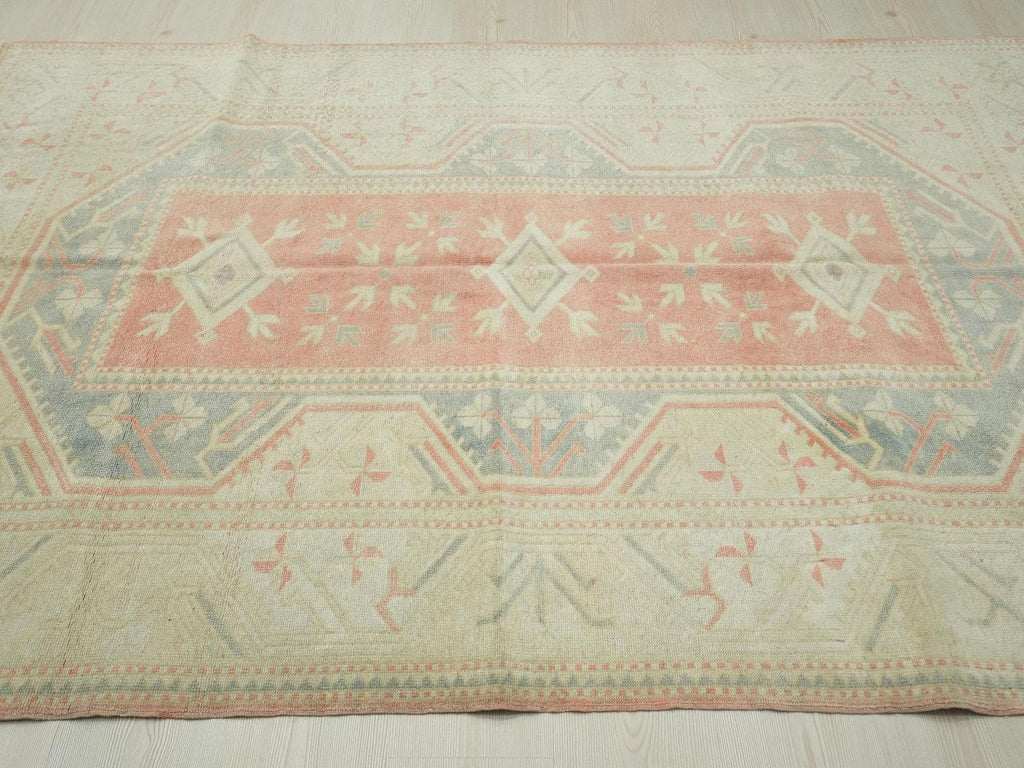5x8 Handmade Wool Turkish Oushak Rug: Faded Pastel, Mid-Century Modern Rugs
