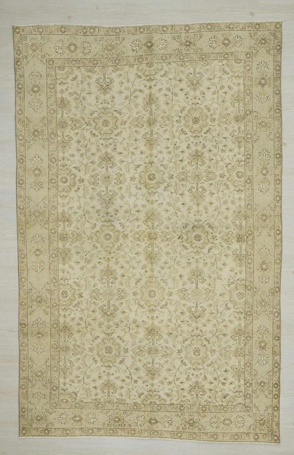 Handmade Wool Oushak Rug: Brown Beige Turkish Carpet Rugs, 5,3"x8,3" Feet.
