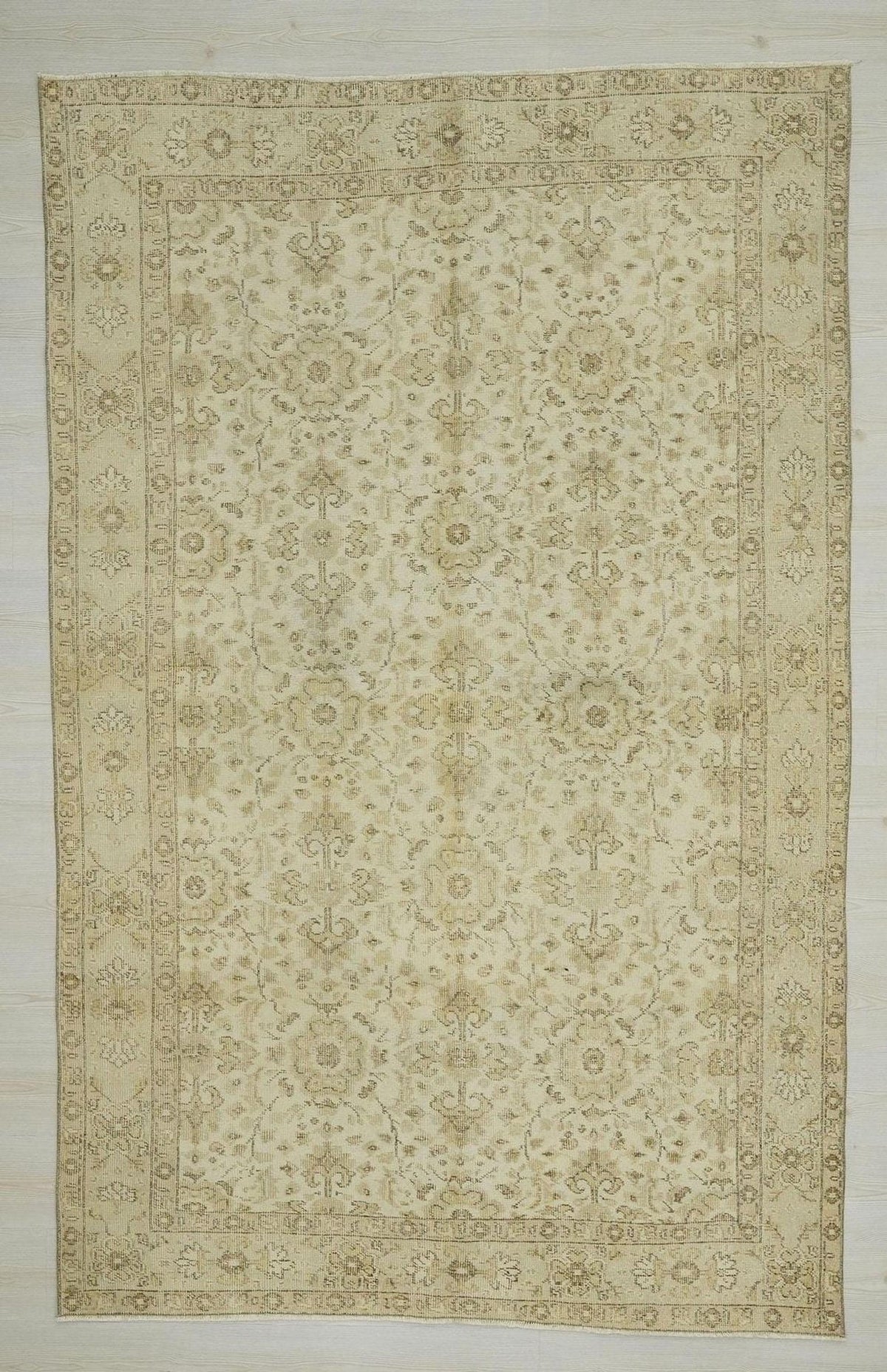 Handmade Wool Oushak Rug: Brown Beige Turkish Carpet Rugs, 5,3"x8,3" Feet.