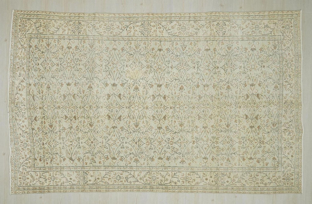 Large Vintage Oushak Rug: 6.1"x9.7' Ft, Light Green Wool Turkish Carpet.