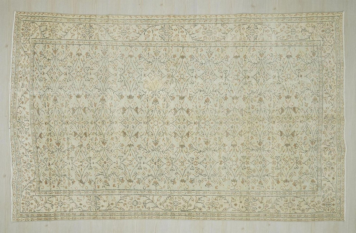 Large Vintage Oushak Rug: 6.1"x9.7' Ft, Light Green Wool Turkish Carpet.