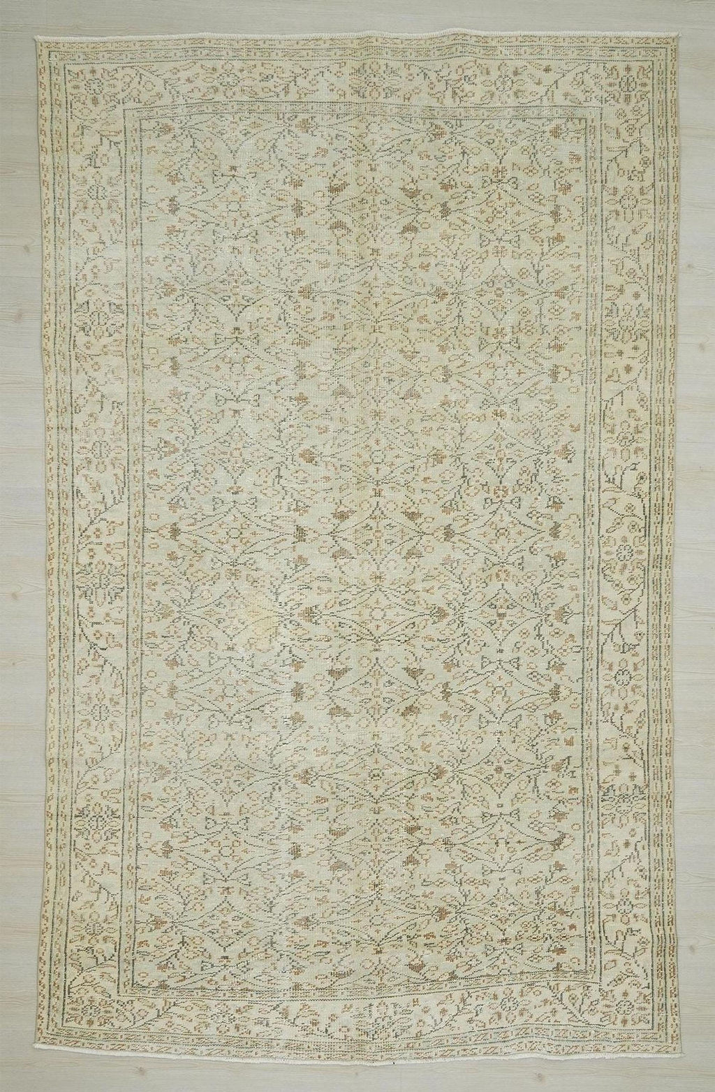 Large Vintage Oushak Rug: 6.1"x9.7' Ft, Light Green Wool Turkish Carpet.