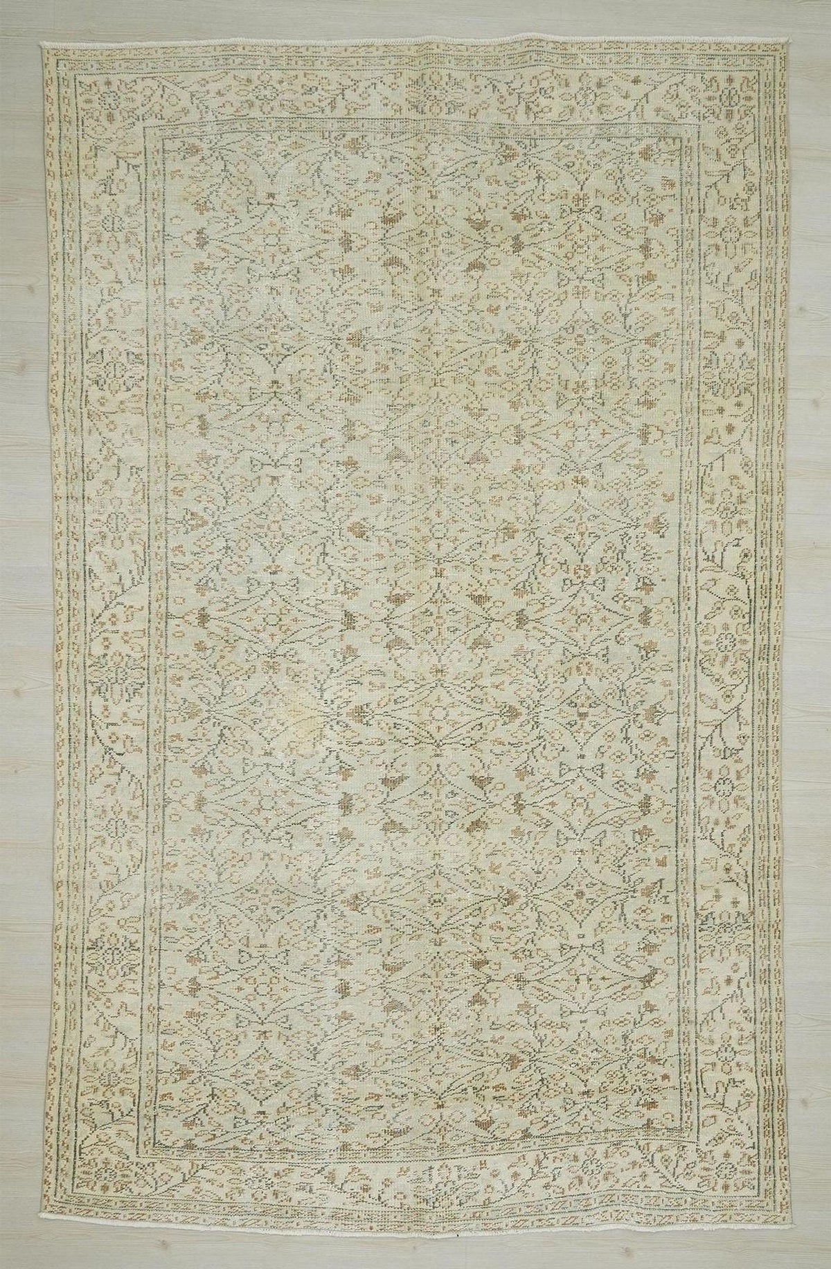 Large Vintage Oushak Rug: 6.1"x9.7' Ft, Light Green Wool Turkish Carpet.