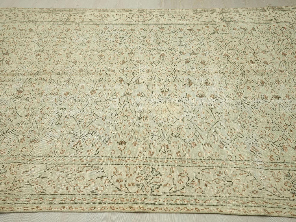 Large Vintage Oushak Rug: 6.1"x9.7' Ft, Light Green Wool Turkish Carpet.