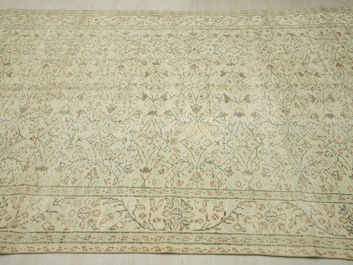 Large Vintage Oushak Rug: 6.1"x9.7' Ft, Light Green Wool Turkish Carpet.