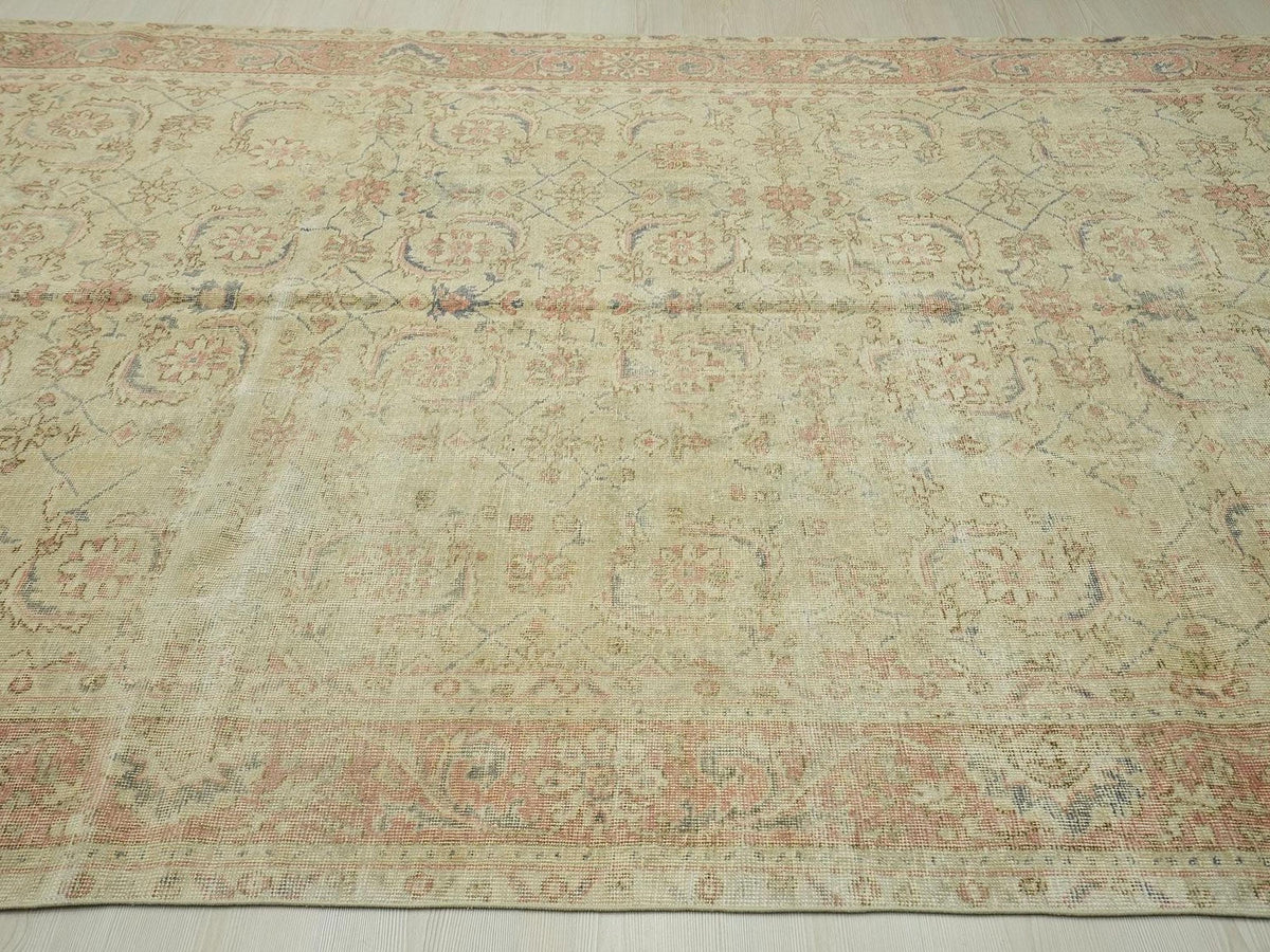 Vintage Wool Oushak Rug: Light Green Bohemian Decor Oriental Turkish Rugs, 6,4x10 Feet.