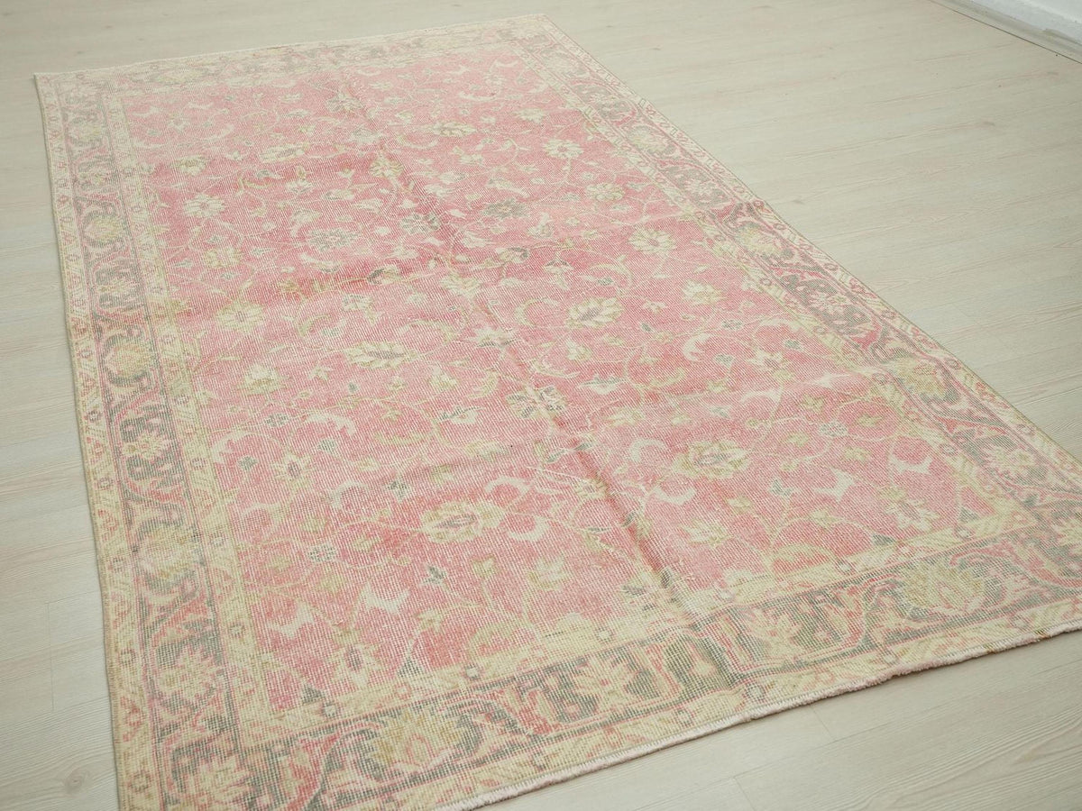 Large Vintage Oushak Rug: Turkish Wool Carpet, 6.1x9.5 ft