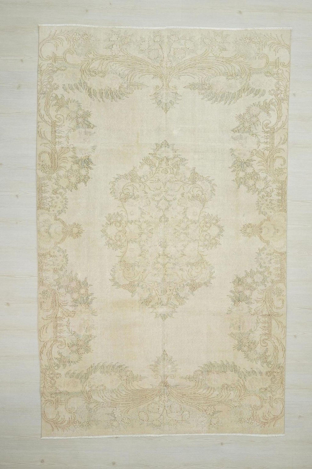 6x10 Beige Oushak Rug: Mid-Century Modern Turkish Wool Carpet