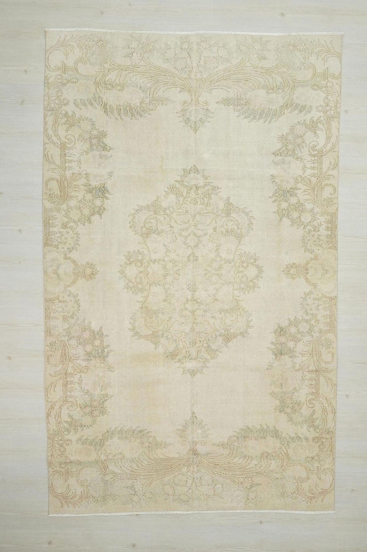 6x10 Beige Oushak Rug: Mid-Century Modern Turkish Wool Carpet