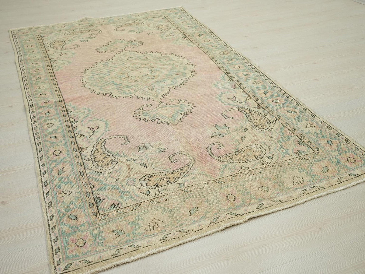 Vintage Turkish Oushak Rug: Handmade Wool Carpet (4,8"x8,2")