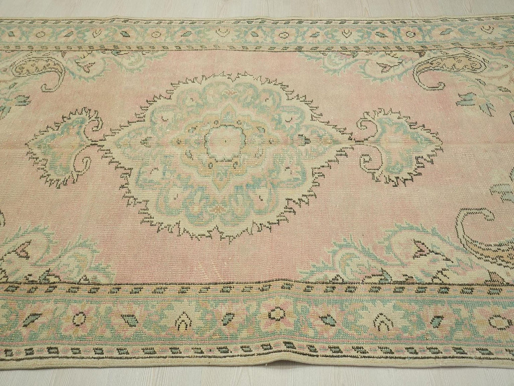 Vintage Turkish Oushak Rug: Handmade Wool Carpet (4,8"x8,2")