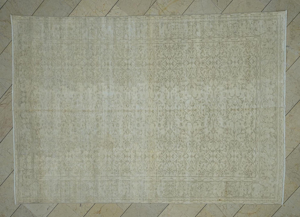 Vintage Oushak Rug: Muted Brown Beige Turkish Carpet (6.5x9.5 ft, 200x290 cm)