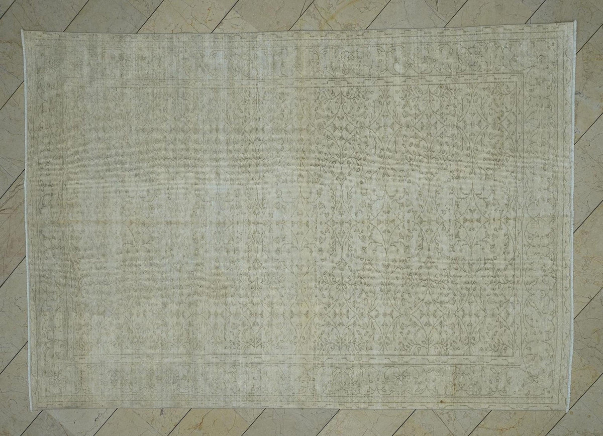 Vintage Oushak Rug: Muted Brown Beige Turkish Carpet (6.5x9.5 ft, 200x290 cm)