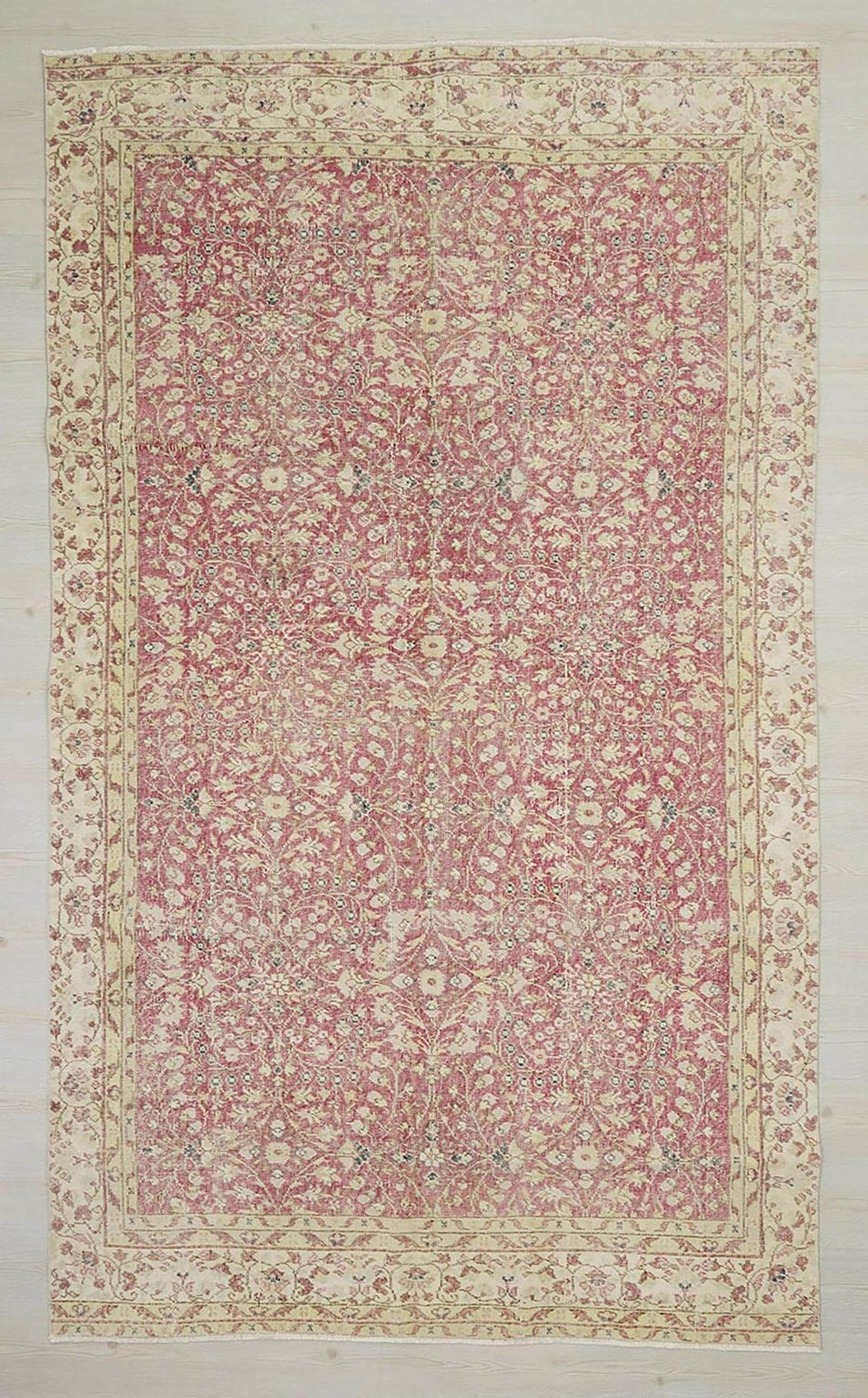 Large Red Oushak Rug: 6x10 ft Turkish Vintage Wool Carpet