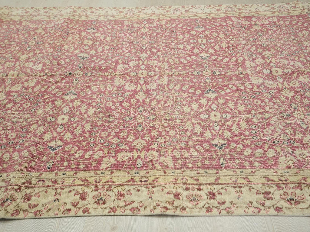 Large Red Oushak Rug: 6x10 ft Turkish Vintage Wool Carpet