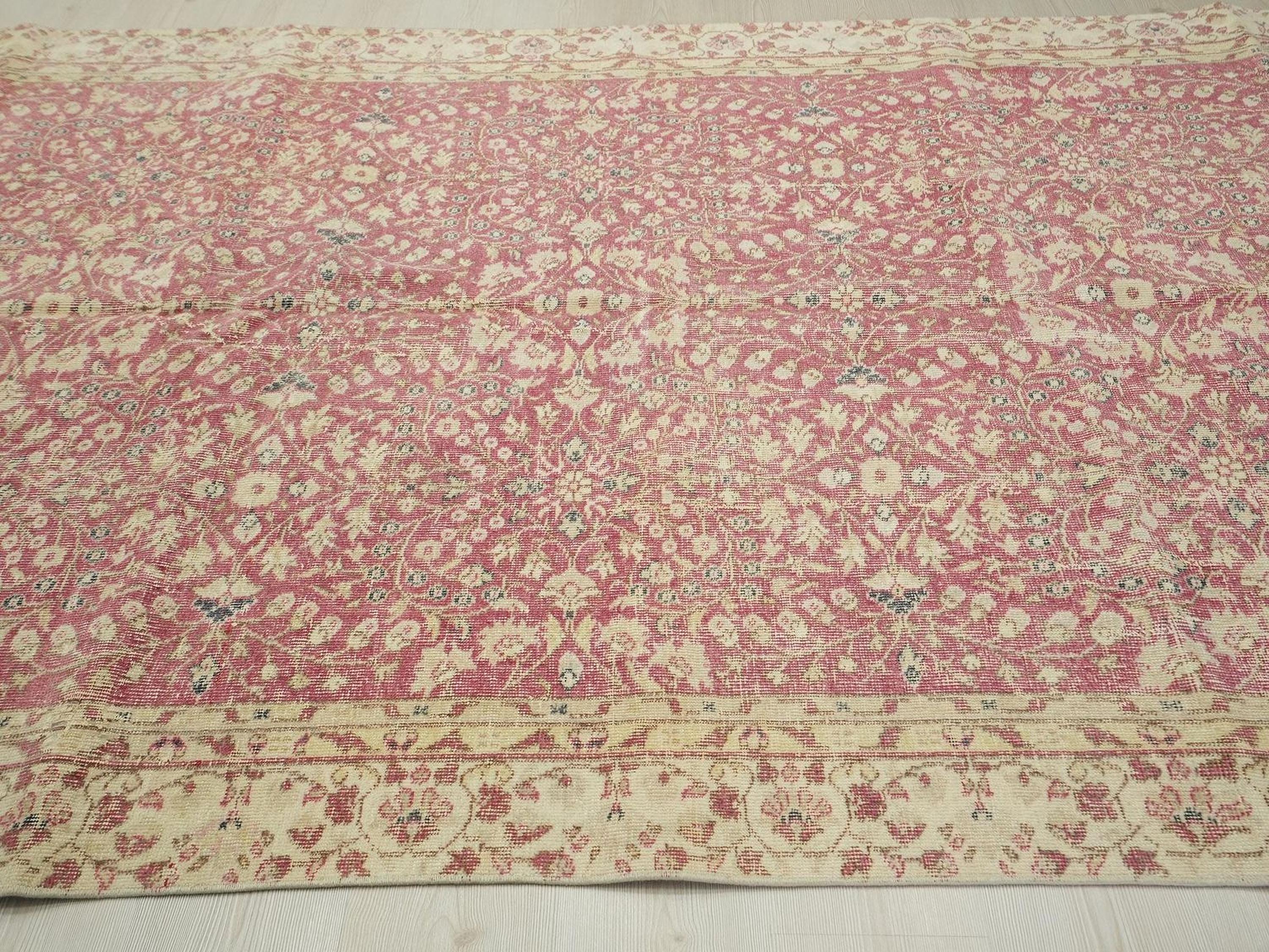 Large Red Oushak Rug: 6x10 ft Turkish Vintage Wool Carpet