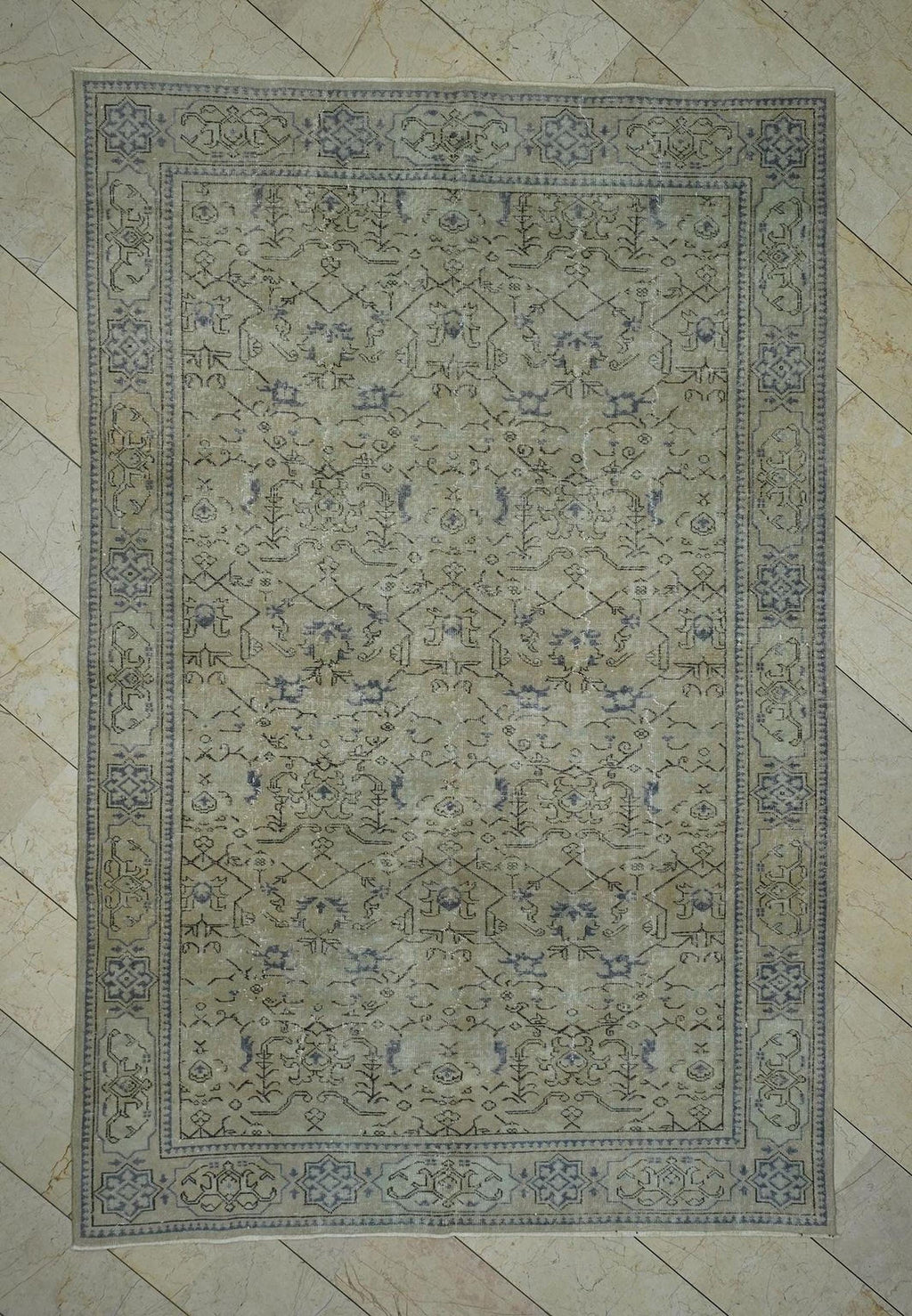 Geometric Floral Handmade Oushak Rug,6.7x10 Feet,Faded Vintage Turkish Carpet Rugs.