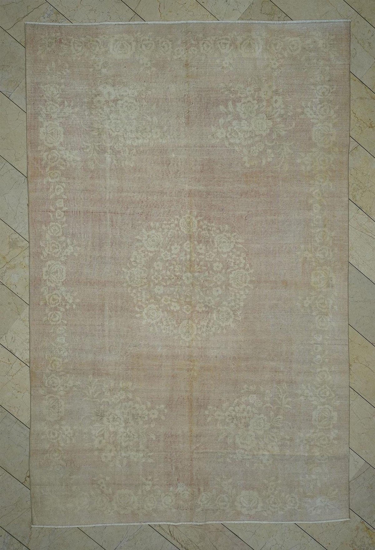 Handmade Vintage Oushak Wool Rug: Seasonal Decor Muted Red & Beige Rugs. 6.7x10.4 ft.