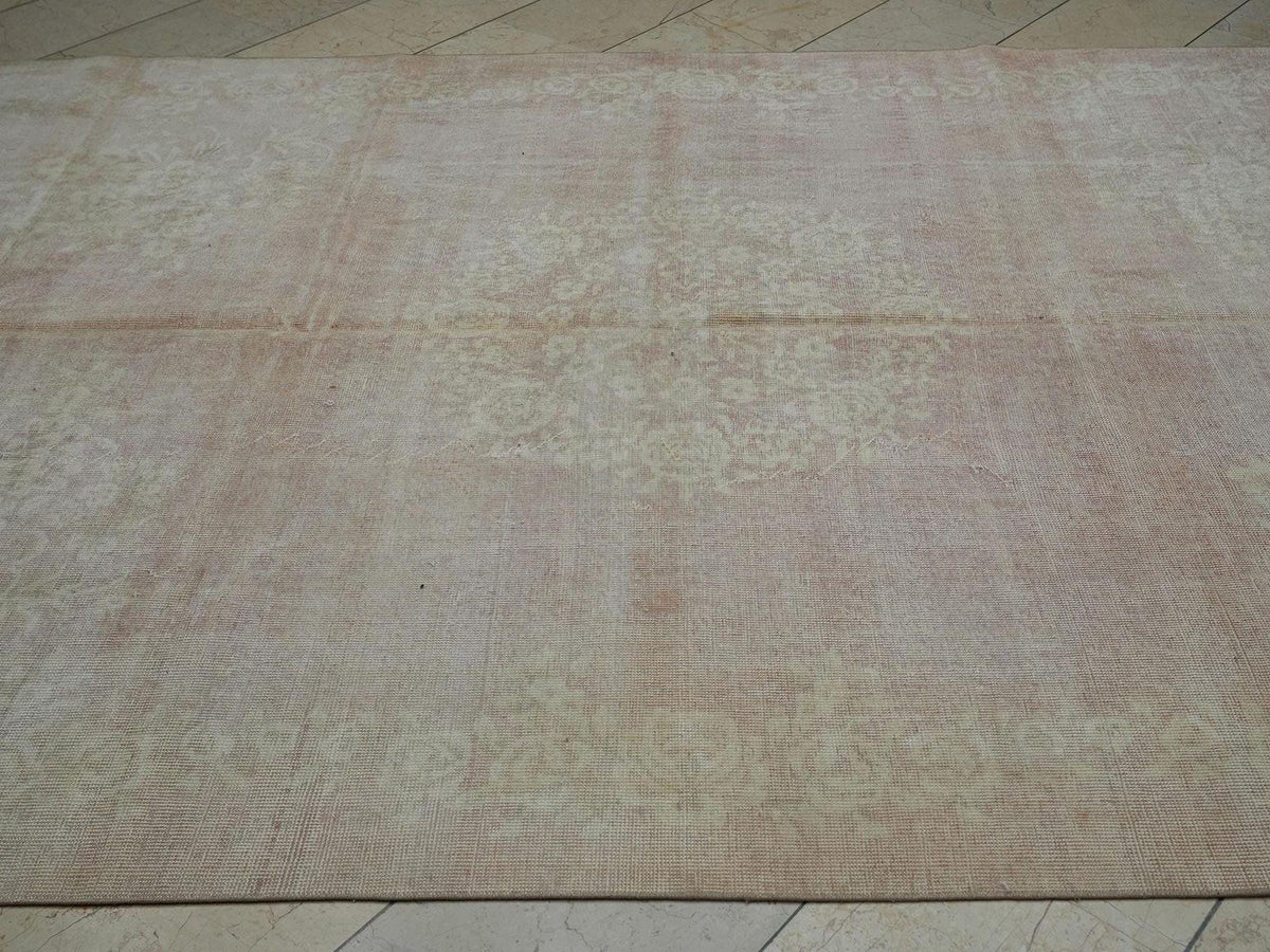Handmade Vintage Oushak Wool Rug: Seasonal Decor Muted Red & Beige Rugs. 6.7x10.4 ft.
